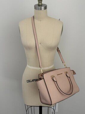 Michael Kors Selma Medium Saffiano Leather Satchel Crossbody Pink Coquette